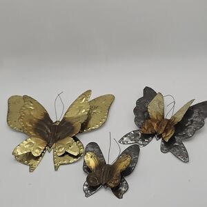 Vintage Metal Butterfly Wall Hangings Set Of 3 MCM